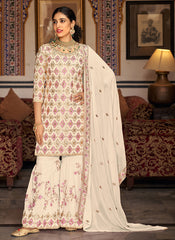 White Sequence Embroidery Traditional Gharara Suit