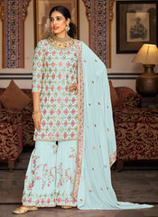 Blue Sequence Embroidery Traditional Gharara Suit