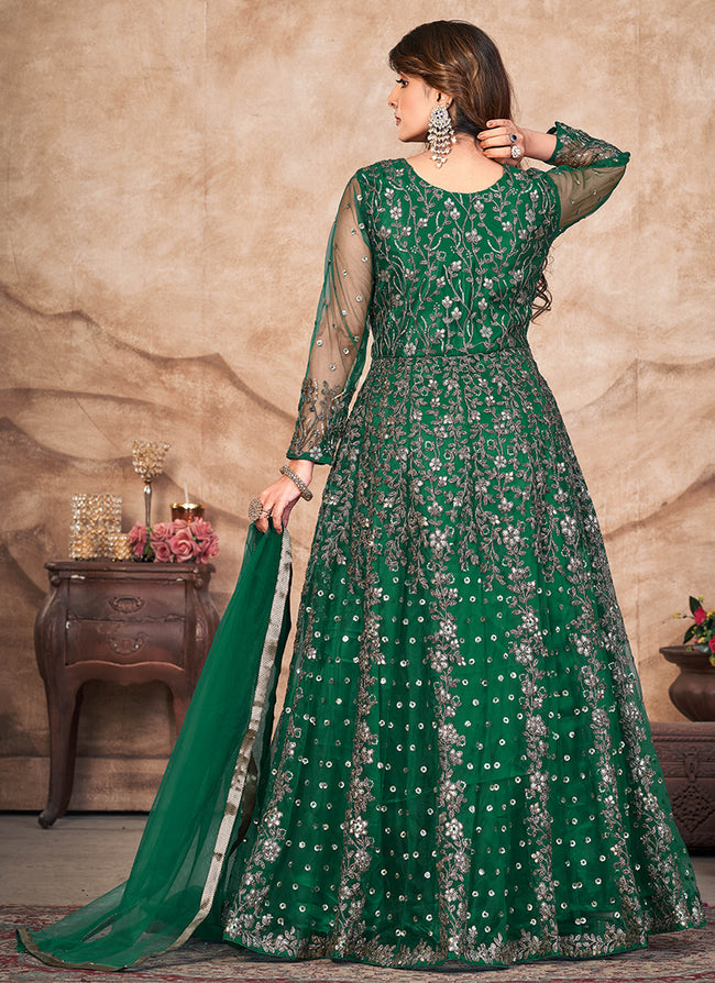 Hatkay Buy Festive Suits Green Embroidered Slit Style Anarkali Pant Suit Default Title MWS Options 864742216