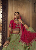 Green Red Embroidery Viscose Lehenga Choli In USA Germany