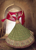 Green Red Embroidery Viscose Lehenga Choli In USA Australia