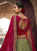 Green Red Embroidery Viscose Lehenga Choli In USA UK