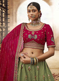 Green Red Embroidery Viscose Lehenga Choli In USA