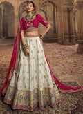 Cream Magenta Embroidery Viscose Lehenga Choli