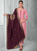 Pink And Wine Sequence Embroidery Salwar Suit