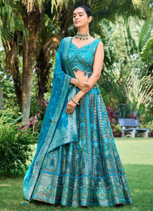 Royal Blue Multi Mirror Work Embroidery Wedding Lehenga Choli