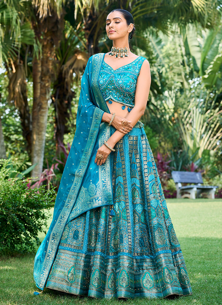 Royal Blue Multi Mirror Work Embroidery Wedding Lehenga Choli