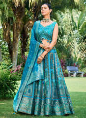 Royal Blue Multi Mirror Work Embroidery Wedding Lehenga Choli