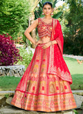 Bridal Red Multi Mirror Work Embroidery Wedding Lehenga Choli