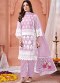 Light Purple Phulkari Embroidery Pakistani Pant Suit