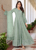 Sea Green Sequence Embroidery Slit Style Anarkali Pant Suit