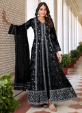 Black Sequence Embroidery Slit Style Anarkali Pant Suit