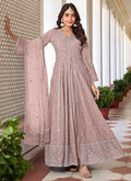 Blush Pink Sequence Embroidery Slit Style Anarkali Pant Suit