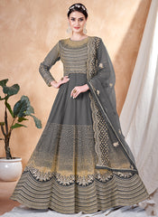 Grey Embroidery Traditional Anarkali Suit