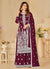 Wine Sequence Embroidery Traditional Palazzo Suit
