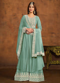 Blue Thread Embroidery Anarkali Palazzo Suit