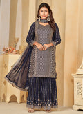 Blue Golden Sequence Embroidery Gharara Style Suit