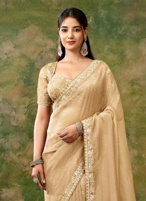 Buy Beige Organza Saree Online