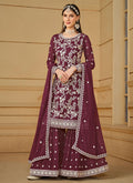 Wine Thread And Sequence Embroidery Gharara Suit