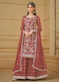 Peach Thread And Sequence Embroidery Gharara Suit