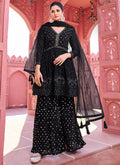 Black Sequence Embroidery Peplum Style Sharara Suit