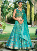 Turquoise Blue Multi Mirror Work Embroidery Wedding Lehenga Choli