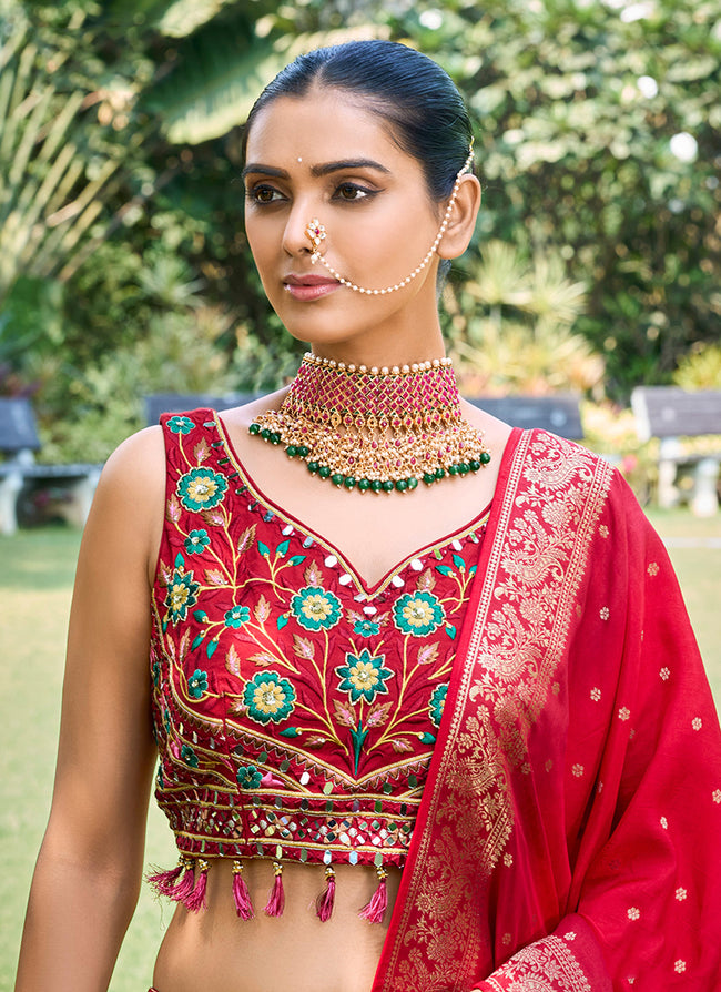 Red lehenga for reception cheap