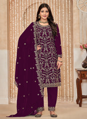 Wine Embroidered Salwar Kameez Suit