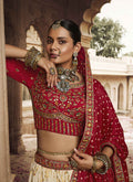 Cream Red Viscose Lehenga Choli In USA