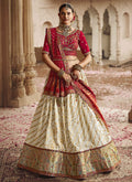 Cream Red Embroidery Viscose Lehenga Choli