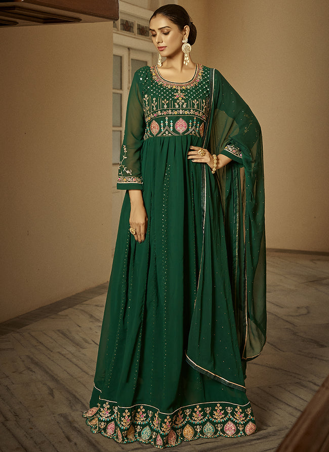Green Multi Embroidery Wedding Anarkali Suit