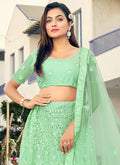 Green Mirror Work Embroidery Designer Lehenga Choli In USA uk Canada