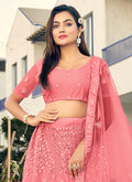 Pink Mirror Work Embroidery Designer Lehenga Choli In USA UK Canada