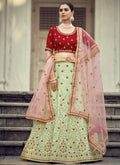 Red And Green Designer Embroidery Wedding Lehenga Choli