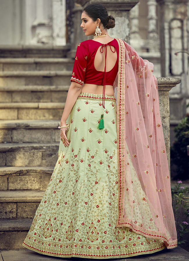 Buy Indian Lehenga - Red And Green Designer Embroidery Wedding
