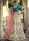 Teal And White Designer Embroidery Wedding Lehenga Choli