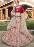 Red And Pink Designer Embroidery Wedding Lehenga Choli