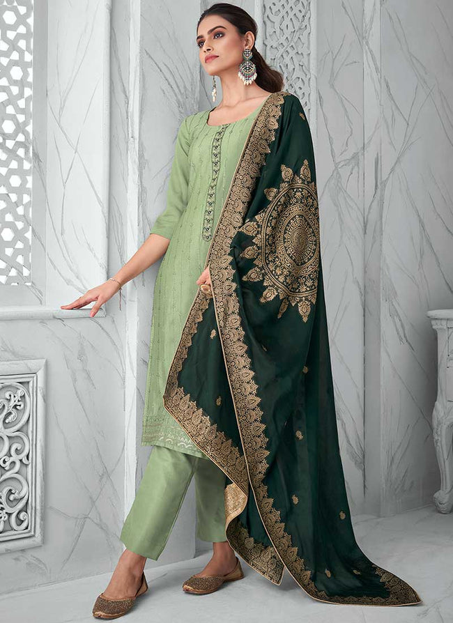 Green Two Tone Sequence Embroidery Salwar Suit