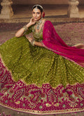 Green Pink Embroidery Lehenga Choli In USA Germany