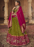 Green Pink Embroidery Viscose Lehenga Choli