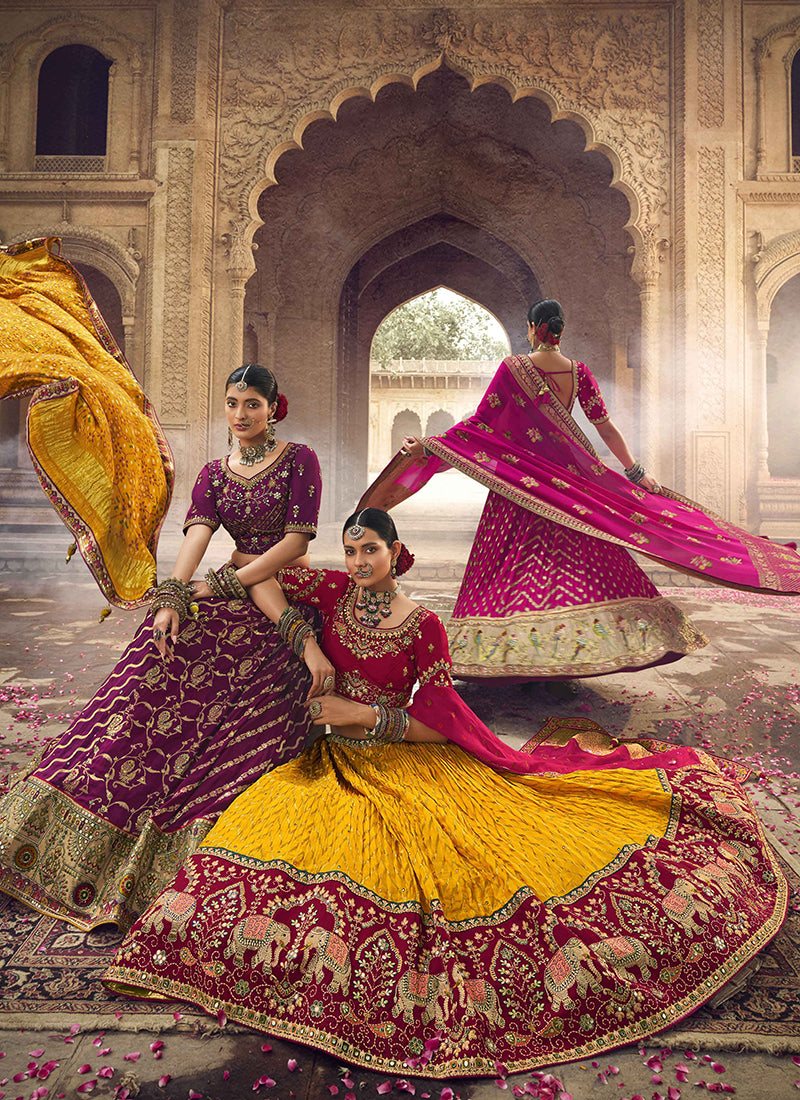 Yellow Crimson Lehenga Choli In USA Germany