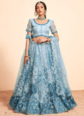 Blue Ombré Thread And Sequence Embroidery Lehenga Choli With Dupatta