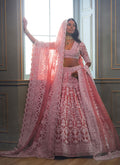 Pinkish Peach Cording Embroidery Wedding Lehenga Choli And Dupatta