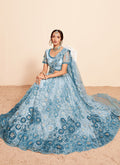 Blue Ombré Thread And Sequence Embroidery Lehenga Choli With Dupatta