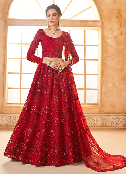Red Embroidered Lehenga Choli