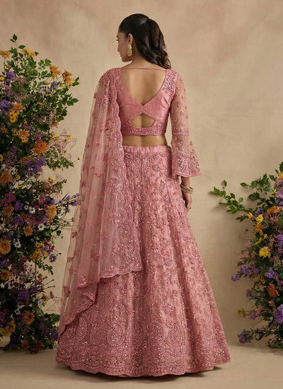 Rose Pink Embroidered Designer Wedding Lehenga Choli