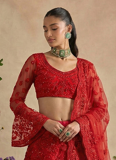 Crimson Red Designer Embroidery Wedding Lehenga Choli