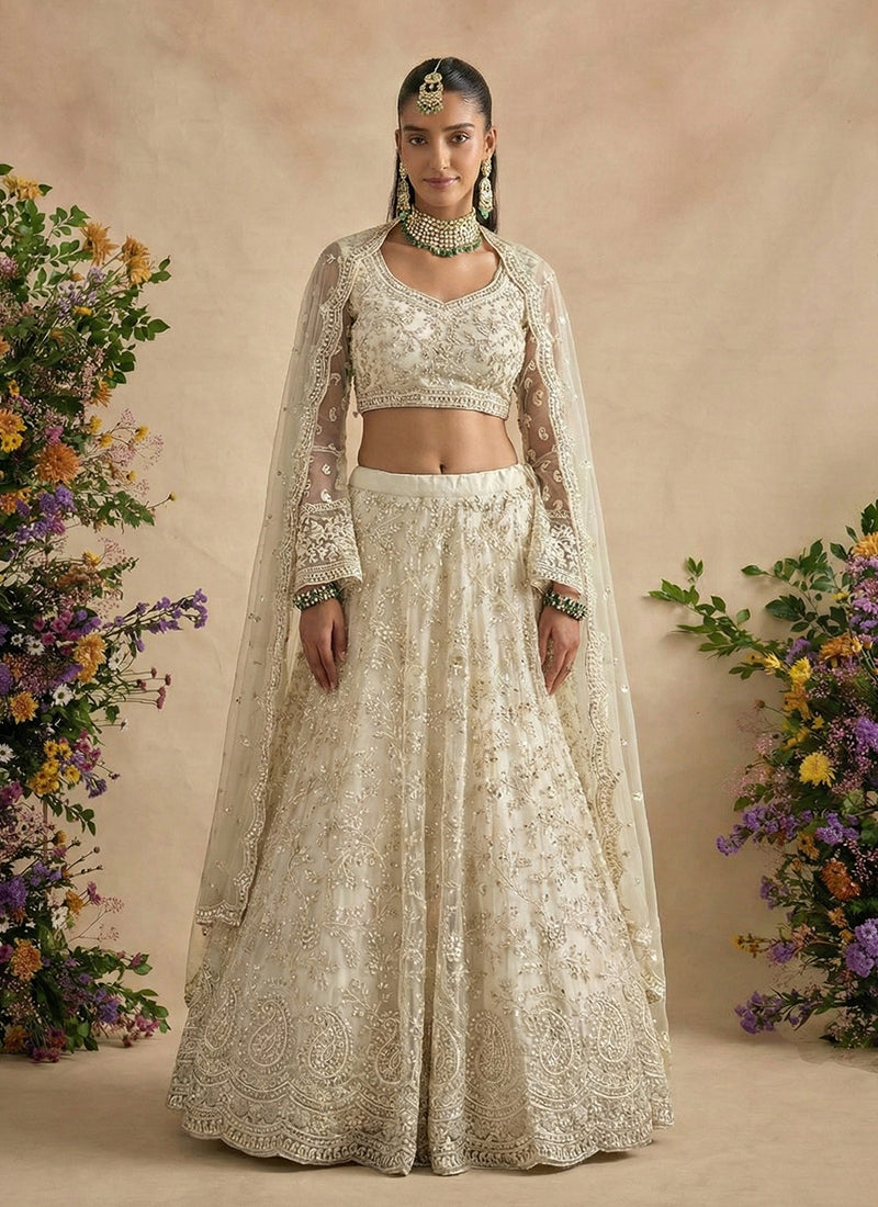 Pearl White Embroidered Lehenga Choli