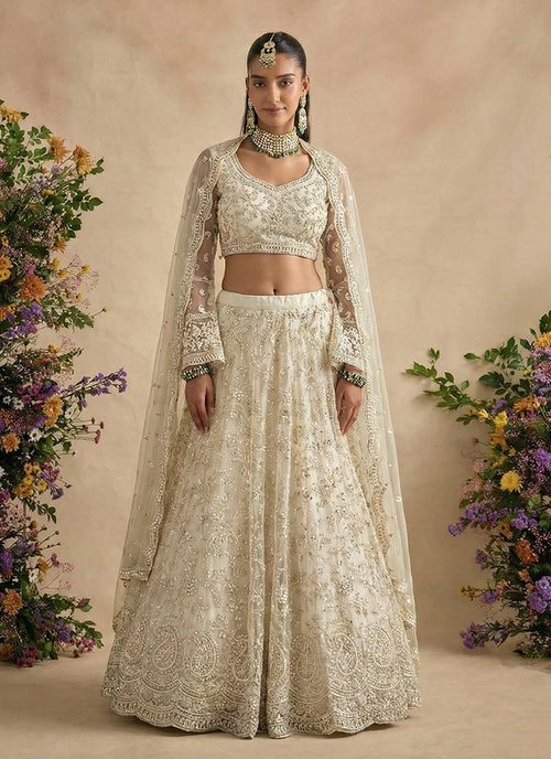 Ivory White Designer Embroidery Wedding Lehenga Choli