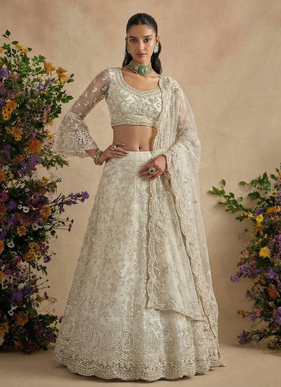 Ivory White Designer Embroidery Wedding Lehenga Choli